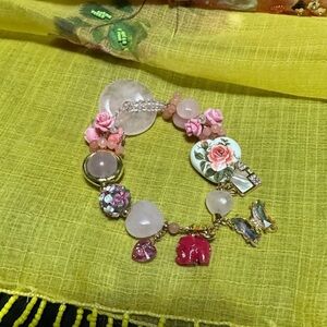 Rose Quartz and Porcelain charm bracelet
